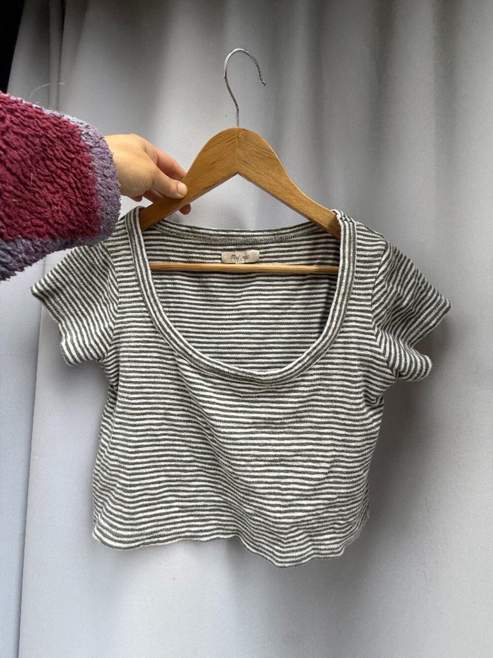 Madewell Green Striped Cropped Scoop Neck Tee Size S